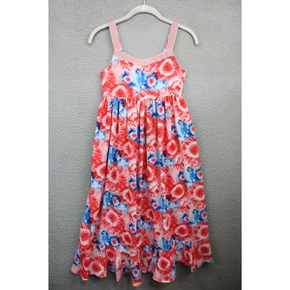 Bonnie Jean Girl's Summer Babydoll Maxi Dress-Size 10-Red White Blue-Silky